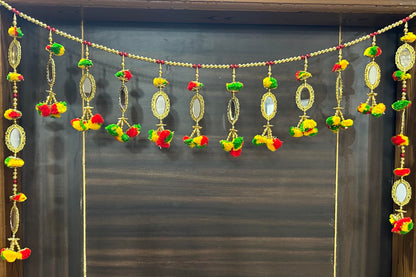 Pujahome Elegant Designer Kalash with Mirror Door Hanging Toran Bandhanwar for Diwali Decoration Home Decor